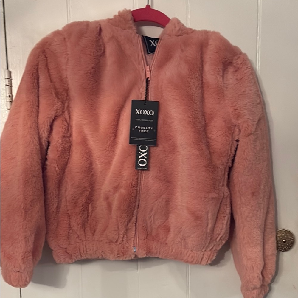 XOXO Girls Pink Faux Fur Jacket NWT M 8-10